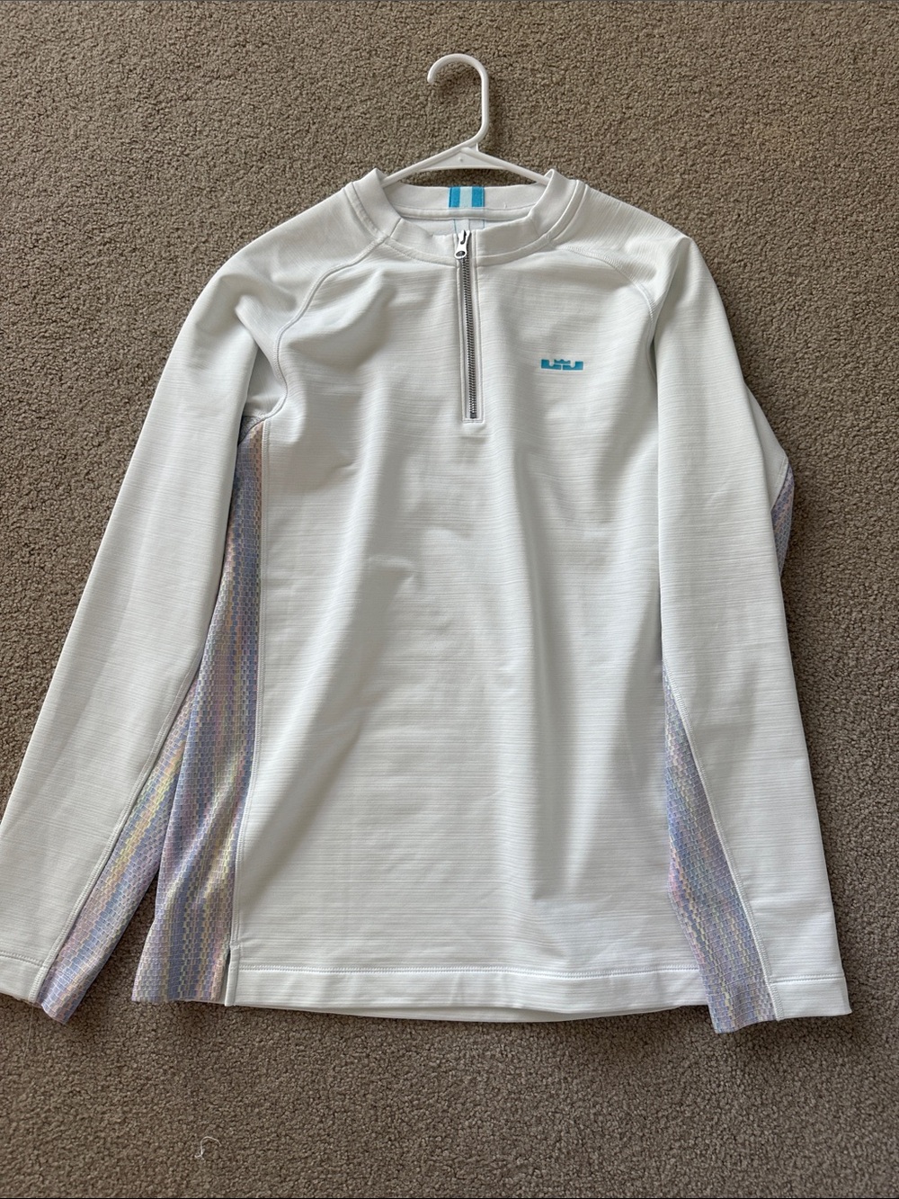 White LeBron Quarter-Zip Active Pullover with Iridescent Side Panels